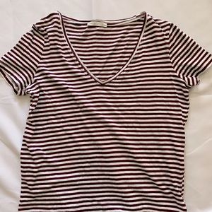 Zara Burgundy Maroon & White Stripe Top Tee Shirt Short Sleeves Size Small